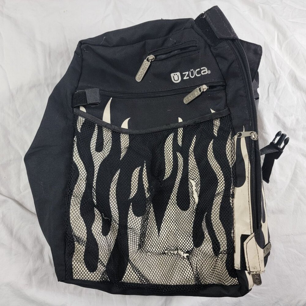 Zuca Black White Flame Design Insert Bag With Mesh Pockets Travel Carry On